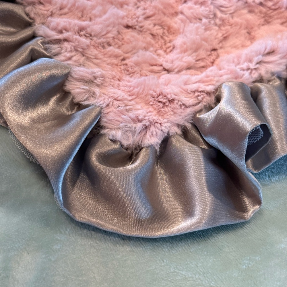 Little Yellow Chick Gray Pink Lovey Blanky Satin Tule Ruffle Edge 17" Square - Picture 6 of 7